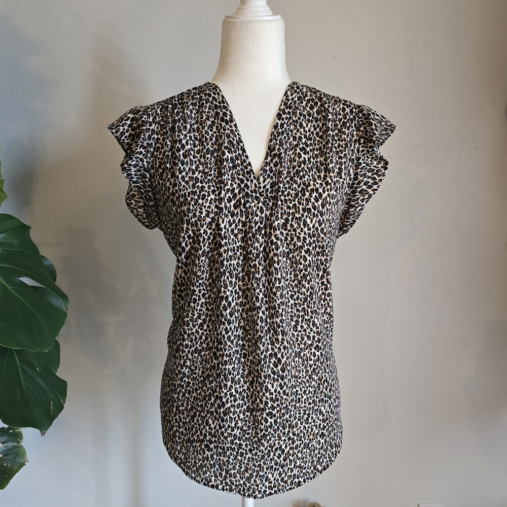 Leopard Print Ruffle Sleeve Blouse